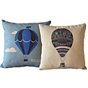 Set of 2 Country Hot-air Balloon Cotton/Linen Decorative Pillow Cover