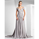 A-line Off-the-shoulder Court Train Chiffon Evening Dress