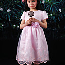 raso / tul boda / vestido de noche de la muchacha de flor de manga corta dulce