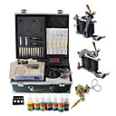 2 Cast Tattoo machine Repassage Kit Pistolet avec Power LCD et 7 couleurs d'encre