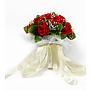 Red Satin / Cotton Rose Round Wedding Bridal Bouquet