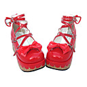 Fatte a mano Cuoio 7 centimetri con zeppa Scarpe Sweet Lolita con Fiocco