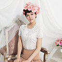 Acanalada camisa de cuello Mujer Encaje Floral