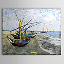 Petróleo famoso cuadro A-barco de pesca-on-the-beach-at-les-Saintes de Van Gogh