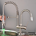 Brushed Finish Single Handle Double Head Brass LED Spring Kictchen Faucet