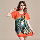 Women's ITY Plus Size Peacock Print Dress(Bust:110-128cm,Length:75cm)