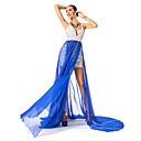 Mantel / Spalte V-Ausschnitt Sweep / Pinsel Zug Chiffon und Satin Abendkleid