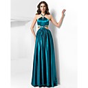 A-line Halter Floor-length Strecth Satin Evening Dress