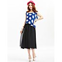 TS Contrast Color Dots Chiffon Midi Dress