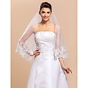 Monista Tulle Lace Applique Borda Elbow Véu do casamento com bordado