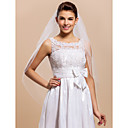 2-tier tulle velo da sposa gomito con bordo in rilievo