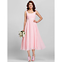 Sheath/Column Scoop Tea-length Satin Bridesmaid Dress