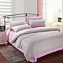 4PCS Gray & Pink Print Cotton Duvet Cover Set