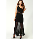 Een schouder Mesh invoegen Fishtail maxi jurk (Bust :86-102cm Taille :58-79cm Hip :90-104cm Lengte: 178cm)