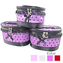 3PCS Cosmetic Makeup Pouch Portable Case Bag Set with Mirrors Fishnet Dot Lace Bowknot Red&Purple(Assorted Colors)