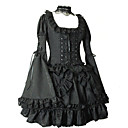 Long Flare Sleeve Short Black Cotton Gothic Lolita Dress