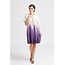 Silk Gradual Cor plissada vestido de manga curta das mulheres (54% seda, 46% algodão)