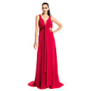 Sheath/Column V-neck Sweep/Brush Train Chiffon Evening Dress